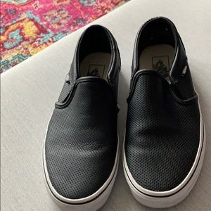 Van’s Off the Wall Black Leather Slip-ons - Size 8